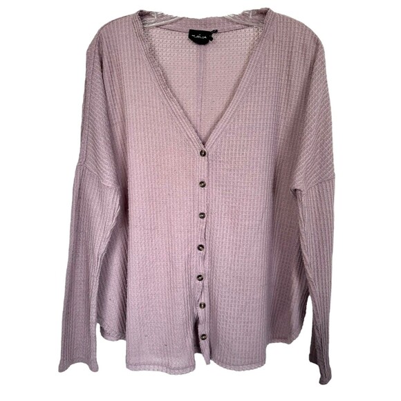 Urban Outfitters Out From Under Oversized Thermal Button-Front Top Size S Pink - Picture 2 of 9